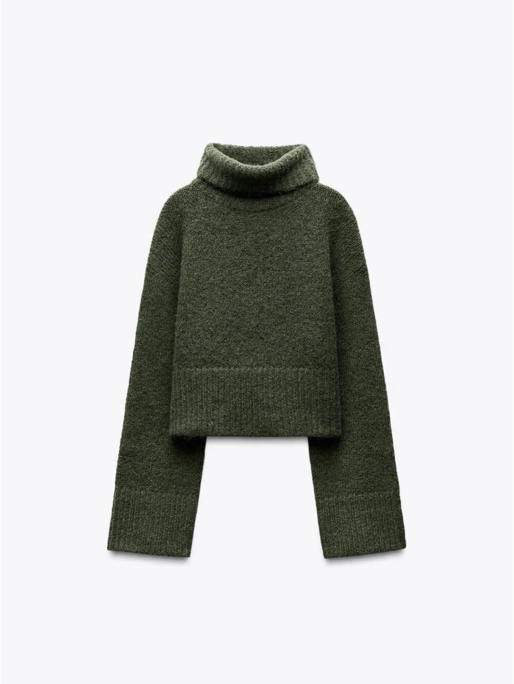 zara green turtleneck sweater nwt small